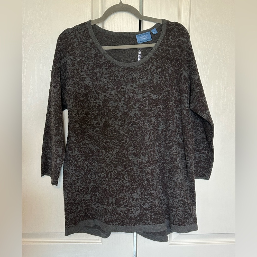 Simply Vera Vera Wang Charcoal Gray Knit Sweater Top 3/4 Length Sleeve Size XL